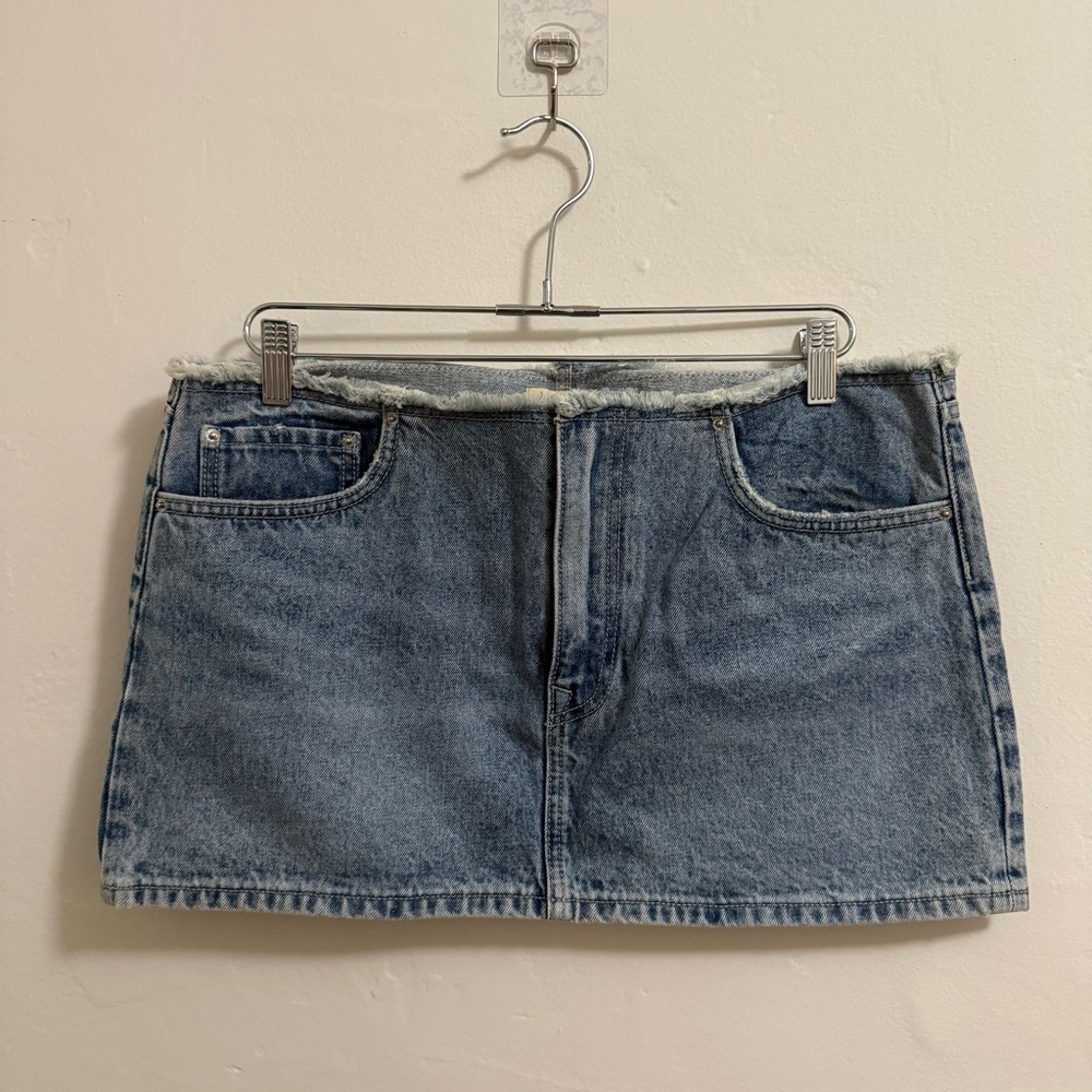 Denim Skirt w/ Frayed Detail